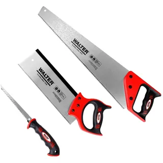 WALTER Sägen Set 3-tlg. bestehend aus Handsäge, Stichsäge & Rückensäge für robuste und präzise Sägearbeiten, ergonomischer geformter Griff für extra sicheren Halt, gehärtete und geschliffene Zähne