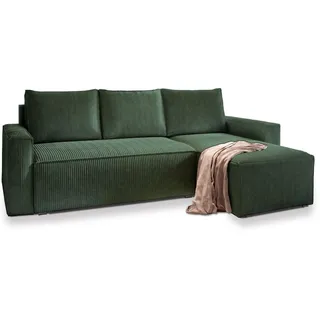 Masseno Ecksofa Potaro Grün Kordstoff mit Schlaffunktion , Holz , L-Form, seitenverkehrt montierbar,L-Form , 232x140 cm , Wohnzimmer, Sofas & Couches, Wohnlandschaften, Ecksofas