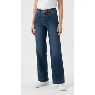 Stretch-Jeans MAC "RICH PALAZZO", Damen, Gr. 42, Länge 34, night blau netwash, Denim/Jeans, Obermaterial: 89% Baumwolle, 8% Polyester, 3% Elasthan, weit lang, Jeans Stretch-Jeans, Naht-Details an den Gesäßtaschen