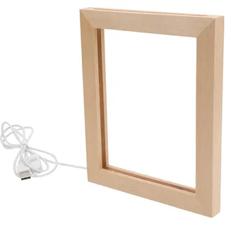 Cabilock LED Beleuchteter Holz Bilderrahmen 170X130mm USB 3D Licht Fotorahmen mit Warmweißem LED Nachtlicht Natürlicher Geruchsneutraler Fotohalter für Zuhause und Wohnraum