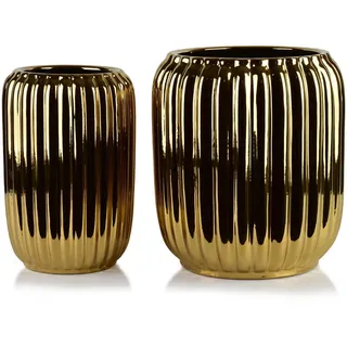Mondex Blumentopf Neva 3er Set Gold 40/40/44 cm Keramik , Goldfarben , 40x44x40 cm , Dekoration, Blumen & Blumentöpfe, Übertöpfe