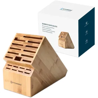 KITCHENDAO 20-Schlitz-Messerblock, umweltfreundlicher Bambusmesserhalter ohne Messer - Deluxe-Arbeitsmesser mit Mehreren großen Klingen, breitere Schlitze für einfacheren Halt