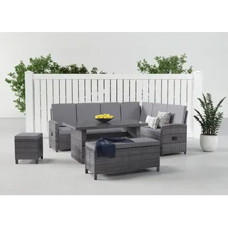 Konifera »Paris« Set, 2x 3er Bank, 1x Sitzbank, 1x Hocker, 1x Tisch 140x80x67cm, Aluminium, 17 Stk. tlg. inkl. Auflagen/Schutzhülle, Polyrattan, Rückenlehne verstellbar,