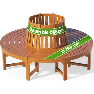 CASARIA® Baumbank Sitzbank Wetterfest Holz FSC®-zertifiziert 320kg Belastbarkeit Rückenlehne 360° Rundbank Garten Bank Baumbank Eukalyptus Ø190x80cm Braun - Braun