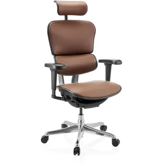 hjh OFFICE Bürostuhl ergonomisch ERGOHUMAN Ultra L GEN2 Originales Design, Bürosessel mit Flexibler Lendenwirbelstütze, Leder, Braun