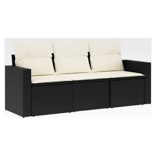 Garten Sofa Set 3-teilig, Gartenmöbel mit Kissen Stauraum, Sitzgruppe für Garten Terrasse, Modular Gartensofa Lounge, Schwarz Poly Rattan