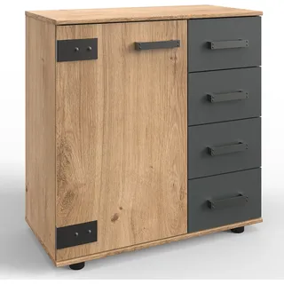 Kommode 81 cm Industrial Stil Eiche mit graphit SUNDERLAND-43 - Grau