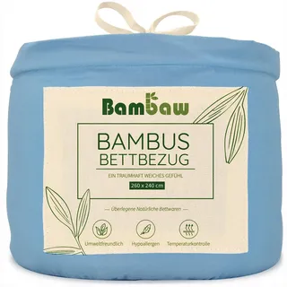 Bambaw – Bettbezug 240x260 cm - 100% Bambus - Deckenbezug Allergiker - weicher und atmungsaktiver Bettdeckenbezug - Bettbezug Sommer - hellblau