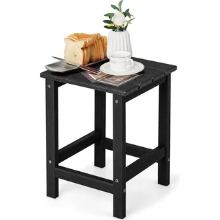 COSTWAY Beistelltisch, Kleiner Gartentisch aus UV-beständigem Kunststoff, Balkontisch wetterfest, für Terrasse, Balkon, Garten, 35,5 x 35,5 x 46,5 cm, Schwarz - Schwarz
