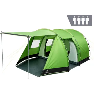 CampFeuer Zelt Super+ für 4 Personen, Grün / Schwarz, XXL Tunnelzelt mit 2 Eingängen und Vordach