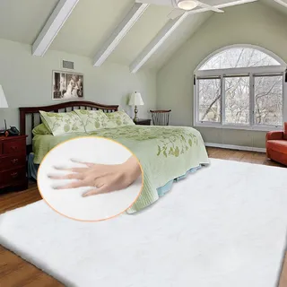 ORINOVA Teppich Wohnzimmer Schlafzimmer Waschbar 240x300 cm Weiß Fellteppich Kunstfell Flauschiger Teppich Weich Gegend Kinderzimmer Groß Rechteckig