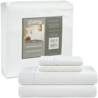 CHATEAU HOME COLLECTION Bettwäsche-Set gewoben aus ägyptischem Baumwoll-Satin mit 800er Fadenzahl, zum Überziehen, Baumwolle, weiß, Queen