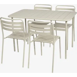 sweeek - Gartentisch + 4 Stühle aus Stahl - Beige - Beige