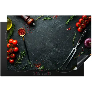 KitchenYeah© Herdabdeckplatte Einteilig Herdabdeckung Abdeckplatte für | 81x52 cm - Glaskeramikkochfeld Abdeckung Induktionskochfeld Aufrollbare Matte Stilleben - Kräuter - Italienisch - Gewürze
