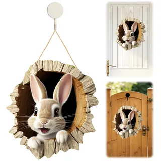 Osterdeko Türschild aus Holz,Osterhase Türkranz Frühling,Ostern Haustür Deko zum Aufhängen,Tür & Wand Fensterdeko Modern (Osterhase-A)