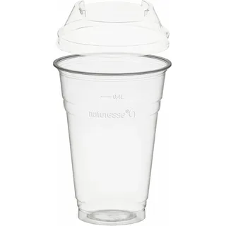 BIO Trinkbecher 400ml + Domdeckel ohne Loch stapelbar aus Biokunststoff 50 Stk.