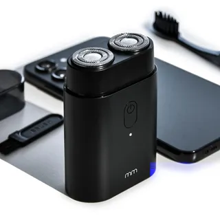 MikaMax Mini Rasierer – Rotierender Doppelkopf Elektrorasierer, Kabelloser und wiederaufladbarer Rasierapparat – Ideal für Reisen, kompakt und tragbar – USB-C – Schwarz