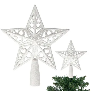 Shatchi Weihnachtsbaumspitze, 14,5 cm, weiß, glitzernd, Stern, bruchsicher, für Weihnachtsbaumschmuck, Weihnachtsbaumkrone, Feiertagsdekoration