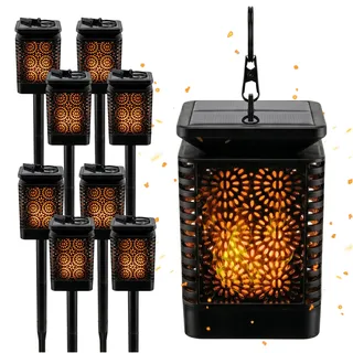 BLIXTAR 8x Solar 3in1 Garten LED Lampe, Laterne, Fackel Flammeneffekt Laterne