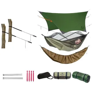 AMAZONAS Ultra-Light Winter Set: All-in-One Hängematte + Aufhängungen + Tarp + Underquilt-Poncho mit Isomattenfach für Ultimatives Outdoor-Erlebnis