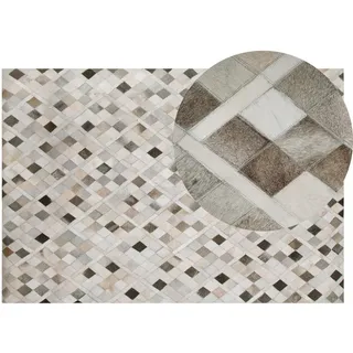 Beliani Kurzflor-Teppich Hirka 200/140 cm , Grau , Fell , Kariert , Rechteckig , 140x200 cm , Teppiche und Böden, Teppiche, Orientteppiche