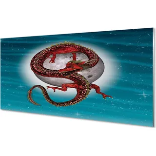 Spritzschutz 100x50 Wandkunst Japanische Mond Himmel Drachen - Blau