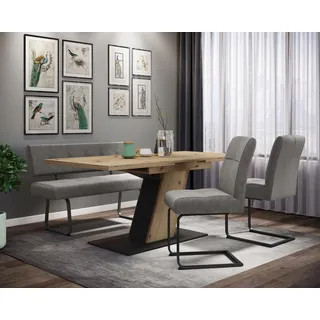 Hela "Luise I G Tisch Sitzbank Stühle", Set, 4 Stk. tlg. Ausziehtisch 140 - 180 cm Esszimmer Bestseller, artisan eiche, vintage grau, vintage grau, schwarz),