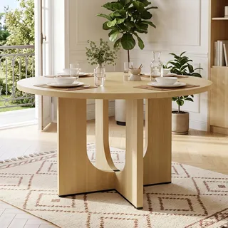 MODFU Runder Esstisch,120cm Wohnzimmertisch,für 4-6 Personen,klassisches Küchentisch in Holzoptik,Eiche - Braun