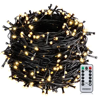 MONZANA® 600 LED Lichterkette 60m mit Fernbedienung Timer Innen Außen 8 Modi Dimmbar IP44 Wetterfest Stecker Weihnachten Weihnachtsbeleuchtung Warmweiß - Schwarz