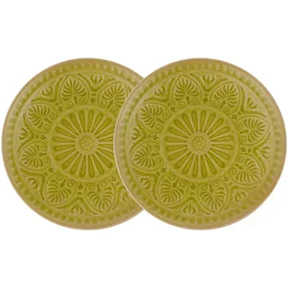 Butlers Platzteller 2er-Set Sumatra 31 cm , Grün , Keramik , 31x3x31 cm , Geschirr, Teller, Speiseteller