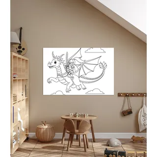 Bild QUEENCE "Fliegender Drache & Ritter", weiß (farbe bild(er): weiß), B:90cm H:60cm T:0,4cm, Alu Dibond, Bilder, Bild, DIY Wandbild aus Dibond