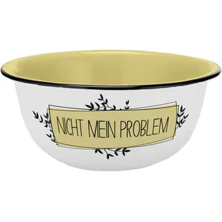 Müslischale Nicht mein Problem Emaille-Optik 600ml, Keramik, Schale, Dessertschale, Müsli, Eis, Gedalabels, Gelb