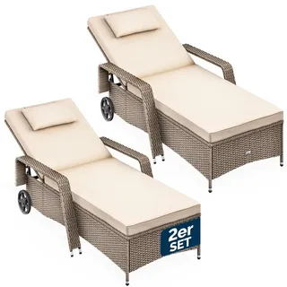 CASARIA Sonnenliege mit Rollen 2er Set - Creme