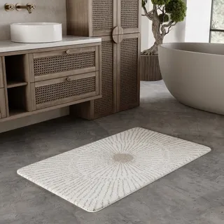 Wecon Home Jasbeer getufteter Badteppich, 80 x 150 cm, weiß beige | moderner Badezimmerteppich mit rutschhemmender Rückseite & waschbarem Komfort