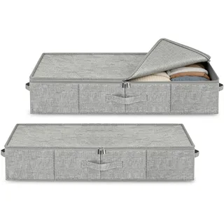 2 Stück unterbett aufbewahrungsbox 12cm Hoch Unterbettkommode Faltbarer Unterbettbox Stoff Bettkasten Organizer mit Deckel mit 3 Griffen Doppelreißverschluss Für Decken Kleidung Steppdecken Spielzeug