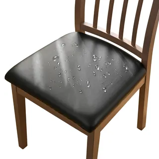 Alishomtll PU Stuhlhussen 6er Set Stretch Kunstleder Stuhlbezug Wasserdicht Sitzbezüge Sitzflächenbezug Abnehmbar Waschbar Esszimmerstuhl Hussen für Küche Hochzeit Garten Büro (Schwarz 6 Stück)