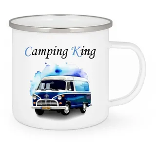 Retro Emailletasse, Becher, Geschenk-Idee, Camping - Zelten, 300ml (Camping King)