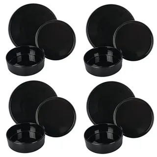 Tellerservice 12-teilig aus Steingut, 4-Sitzer, Gourmet Black