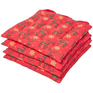 Homescapes Stuhlkissen Rentier, rot im 4er-Set 40/40/5 cm , Textil , Tiere , Quadratisch , 40x5x40 cm , Oeko-Tex® , Heimtextilien, Wohntextilien, Sitzkissen