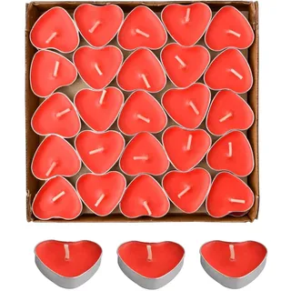 YSTrillion Teelicht Set 50 Herzförmige Kerzen Teelichter,Romantische Liebe Unparfümierte Kerzen,Herz Romantische Teelichter für Geburtstag,Vorschlag,Hochzeit (Red Heart)