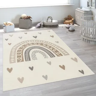 Kinderteppich PACO HOME "Nino 887", beige, B:200cm H:13mm L:280cm, Polypropylen, Teppiche, Kinderteppich, Kurzflor, Spielteppich, Motiv Regenbogen & Herzen, Kinderzimmer