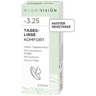 MAGNIVISION Tageslinsen Komfort weiche Kontaktlinsen für -1,25 Dioptrien | 8 Stück | BC 8.6 | DIA 14.2 | Kontaktlinse mit Hyaluron und UV-Filter für empfindliche Augen | ohne Konservierungsstoffe