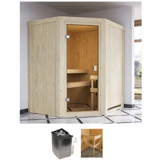 Karibu Sauna »Faurin«, mit Ofen 9 kW integr. Strg. beige