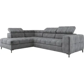Modernes PABLO Ecksofa 279x201 cm, Schlafsofa Mit Verstellbaren Kopfstützen, Bettkasten, Stabilen Metallfüßen, Hochwertiger CLOUD-Stoff In Verschiedenen Farben Linke Layout, Farbe GRAU - Grau