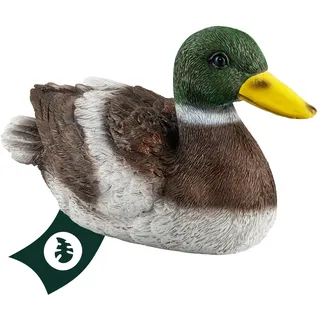 VERDOBA Gartendekoration Ente aus Kunstharz handbemalt - Gartenfiguren für außen & Wintergarten Dekoration - Garten Figur aus Kunststein, Kunstharz - Teich Dekoration (schwimmender Erpel)