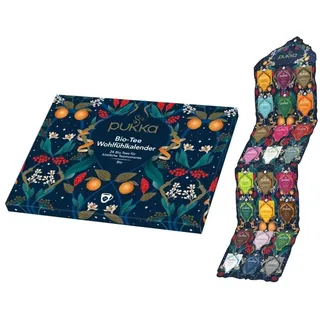 Pukka Tee Geschenkset, Tee Adventskalender Bio, "Wohlfühlkalender 2024", Umweltfreundlich, Keine Schokolade, Milchfrei, Tee Set, Geschenkidee, 23 Varianten, 24 Teebeutel