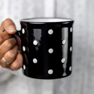 City to Cottage® - Keramik XXL Becher 500 ml | Kaffeebecher | Schwarz und Weiß | Polka Dots | Handgemacht | Keramik Geschirr | Große Tasse