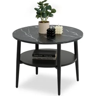 Runder Couchtisch TODOR – schwarz / schwarzer Marmor - Schwarz