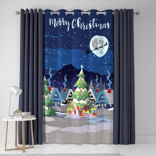 Bedlam - Weihnachtsvorhang B 55 x L 84 (138 x 214 cm) - Öse - leuchtet im Dunkeln Vorhang für Weihnachten - Frohe Weihnachten Vorhang/Festlicher Weihnachtsstadt Vorhang für Schlafzimmer/Wohnzimmer -