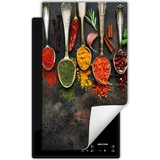 DarHaus Herdabdeckplatte 1 teilig 30x52 cm Anti Rutsch Matte Aufrollbar, Gewürze - Löffel